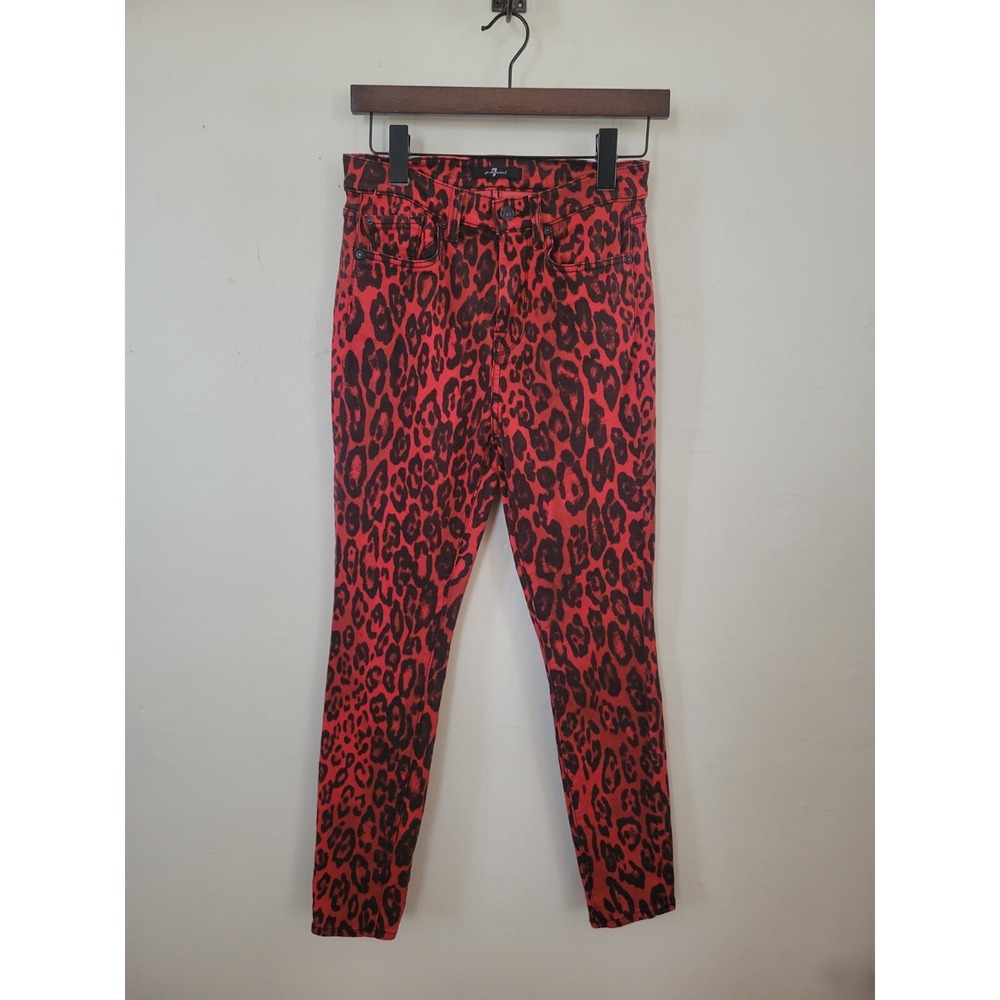 7 For All Mankind Womens Size 26 Red‎ Animal Print Stretch Skinny Denim Jeans